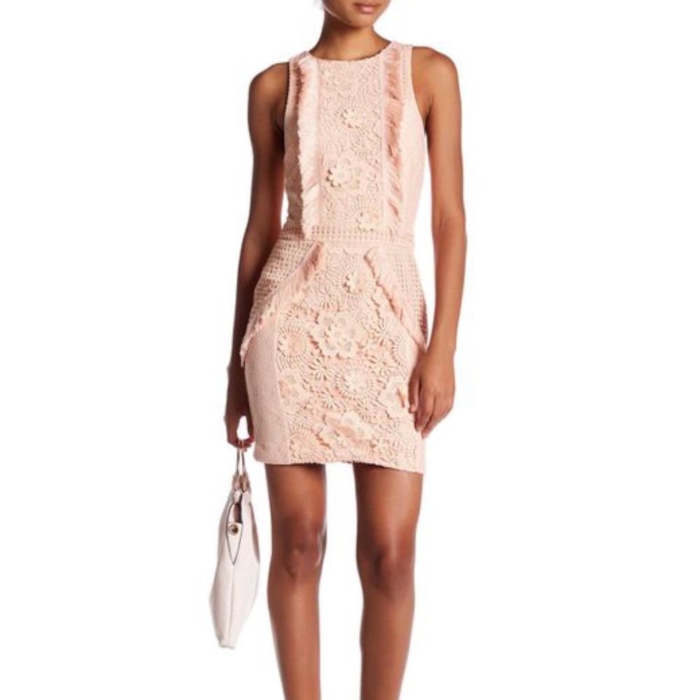 BRAND NEW ENDLESS ROSE Pink Crochet Fringe Dress M